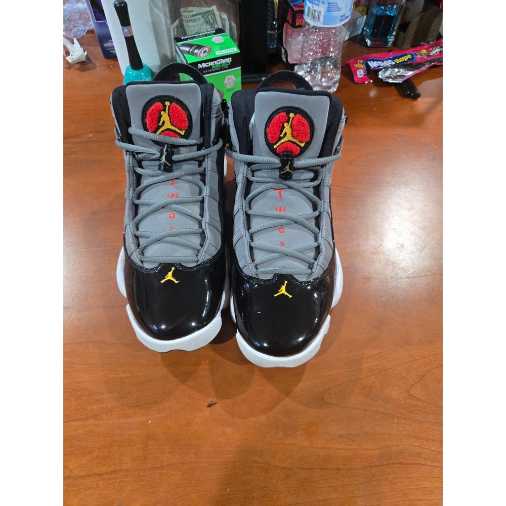 Jordan 6 Rings Cool Grey Black Patent Leather Sneakers 322992-022 Mens 8.5